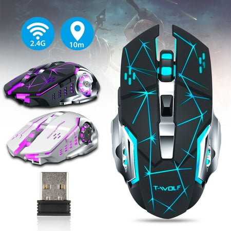 TSV Wireless Gaming Mouse, 2400 DPI Wireless Adjustable Gaming Mouse for Gamer PC, LED Wireless Gaming Mice with 6 Programmable Button 7 LED Breathing Light Ergonomic for Mac OS etc