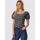 thumbnail image 2 of Top Florales Estilo Campesino Con Mangas Abullonadas Y Cuello En Forma De Corazón De Pradera Para Mujer Negro Rojo XS, 2 of 5