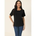 thumbnail image 2 of Unique Bargains Women's Short Sleeve T Shirts Basic Knit Tops Loose Solid Color Blouse S Black, 2 of 6