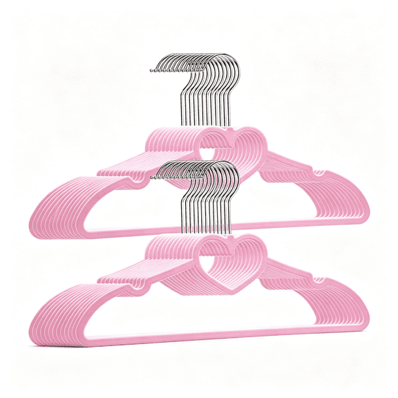 LQSEO Plastic Hangers 20 Pack, Pink Hangers Ultra Thin Space Saving,Cute Heart Clothes Hangers with 360 Degree Swivel Hook, Strong Adult Coat Hangers for Dress,Shirt,Coats