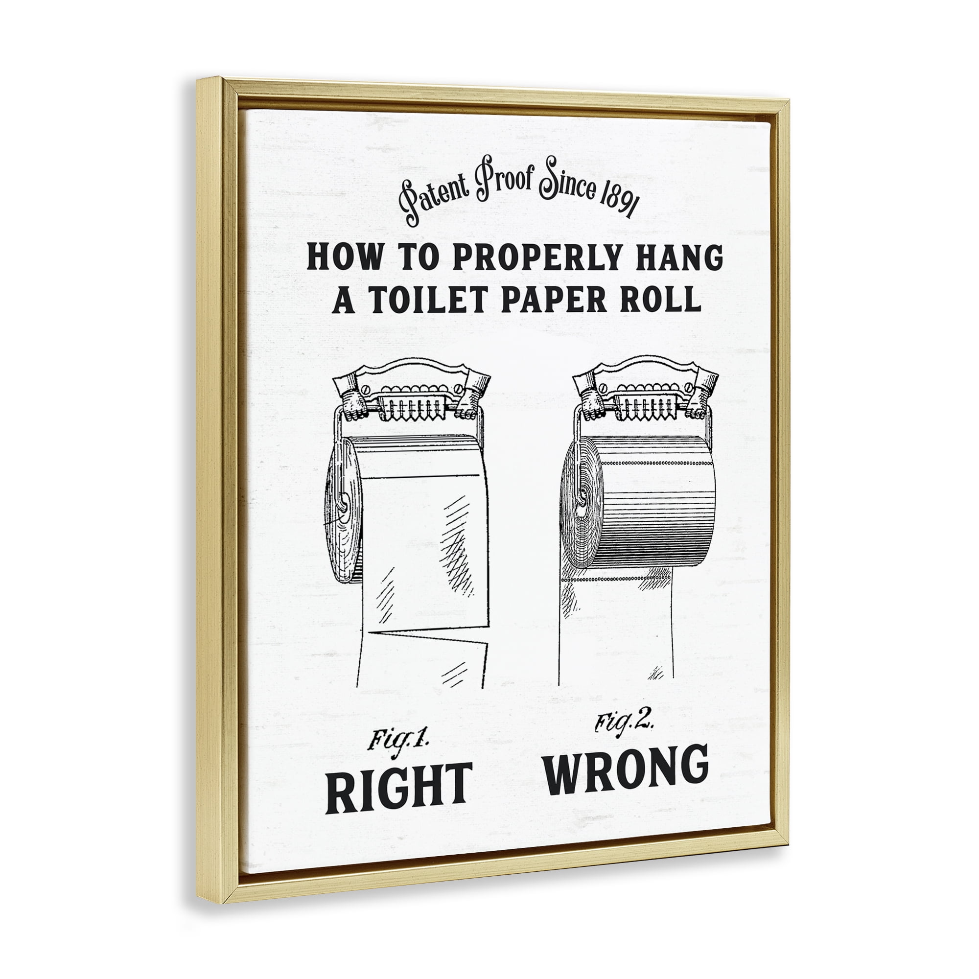 Right & Wrong Toilet Roll Gold Framed Floater Canvas Wall Art, design by Lettered and Lined