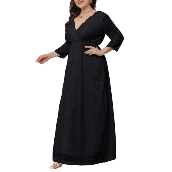 Feancey Plus Size Formal Dresses for Curvy Women,Lace Maxi Dress for Women Elegant Mermaid Hem Bodycon Long Sleeve Crewneck Long Dress Wedding Guest Dresses 2024
