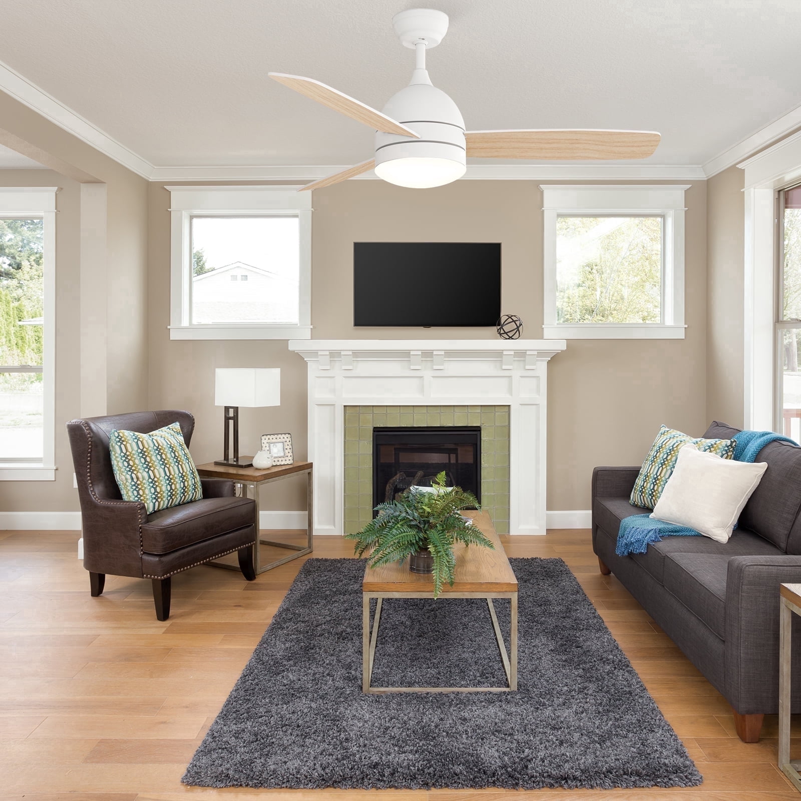 Warmiplanet 48" 3-Blade Matte White Ceiling Fan - 3 Speeds, Dimmable Brightness, Remote Control