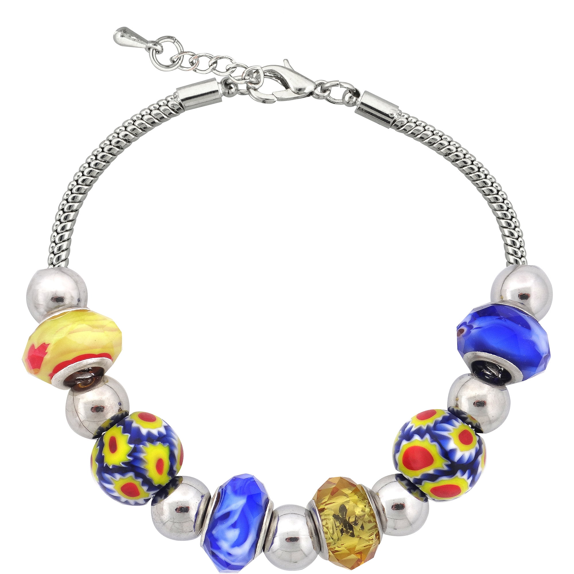 Yellow and Blue Colored Glass Lampwork Bead Bracelet