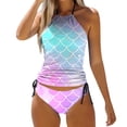 thumbnail image 1 of DGMIOCS Women's Ruched High Waisted Bikini High Waisted Tummy Control Bathing Suit Sky Blue L, 1 of 6