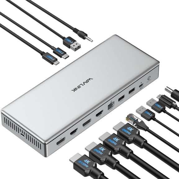 WAVLINK Quad 4K Display Laptop Dock, 2xDisplayPort(1.4) & 2xHDMI2.0, Compatible with MacBook Neo 13-in-1 USB-C Docking Station with 100W Charging, 2.5G Ethernet port for M1/M2/M3 Mac & Windows