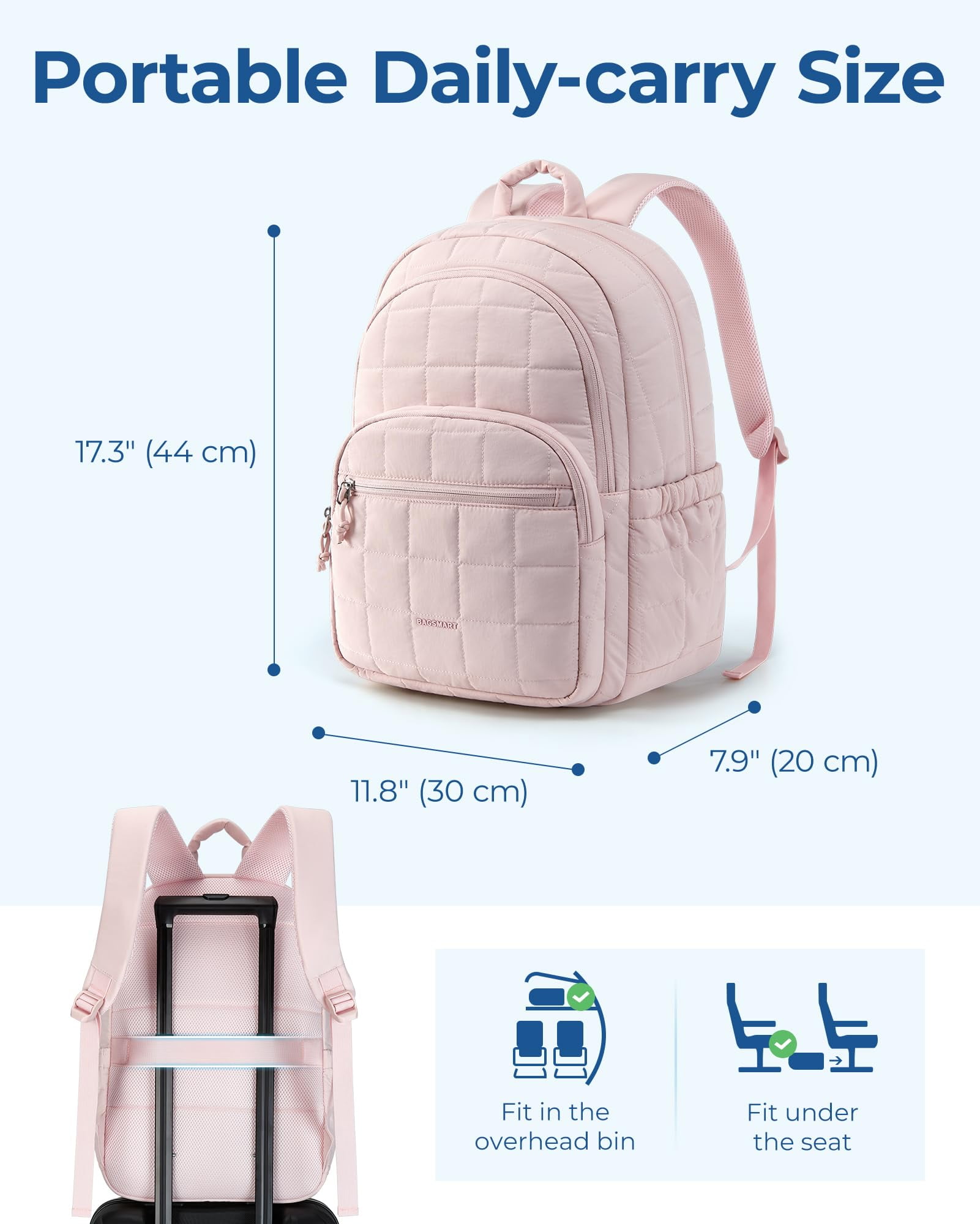 Women\'s Dark Pink Lightweight Quilted Mini Backpack 2-in-1 Travel College Bag Amazon.com: BAGSMART Mini Backpack for Women, Lightweight  main image 2