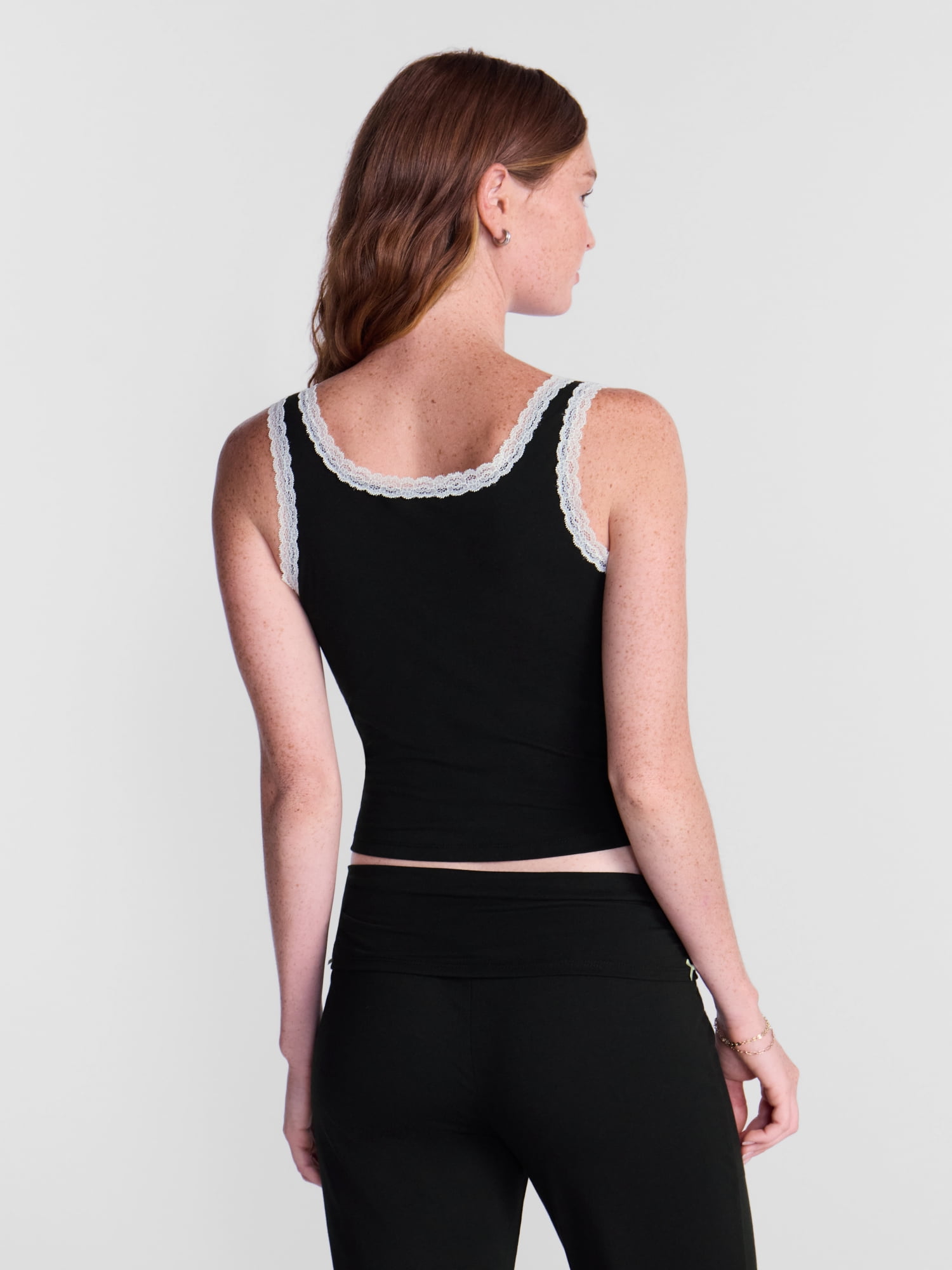 No Boundaries Cotton Blend Jersey Sleep Lace Tank Top, Women’s XXS-3X