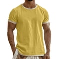 thumbnail image 2 of BRGZLK Men's Linen Tee Tops Solid Color Short Sleeve Shirt Soft Lightweight Comfortable Round Neck Casual Loose Sport T-Shirt Top for Summer Daily 2026 Yellow XXL, 2 of 5