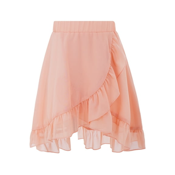 iiniim Girls Ballet Dance Wrap Skirt Ruffle Hem Slit Chiffon Skirt Dancewear