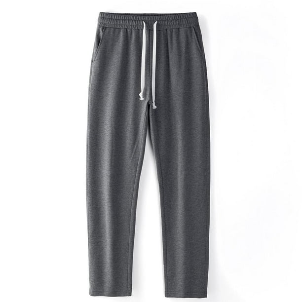 Pantalones largos para hombre, deportivos, informales, lisos, con cintura elástica y cordón ajustable, de pierna ancha, rectos y cilíndricos, de poliéster.
