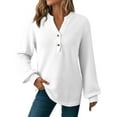 thumbnail image 3 of Loopsun Womens Fall Tops, Long Sleeve T Shirts for Women, Women's Fashion Casual Solid Button V-neck Hooded Drawstring Pullover Top White, S, 3 of 5