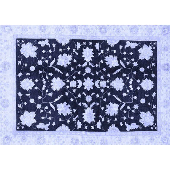 Ahgly Company Machine Washable Indoor Rectangle Oriental Blue Traditional Area Rugs, 5' x 7'