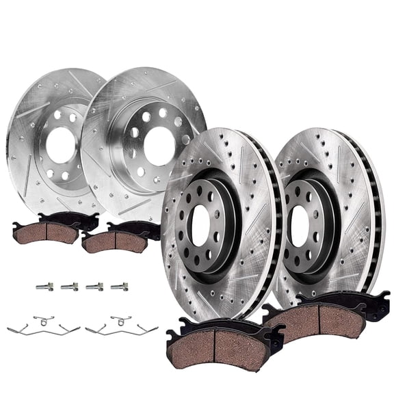Detroit Axle - 1.4L Brake Kit for Volkswagen 2019 2020 Jetta 11.34 inch Front and 10.71 inch Rear Drilled Slotted Brake Rotors Ceramic Brake Pads Replacement