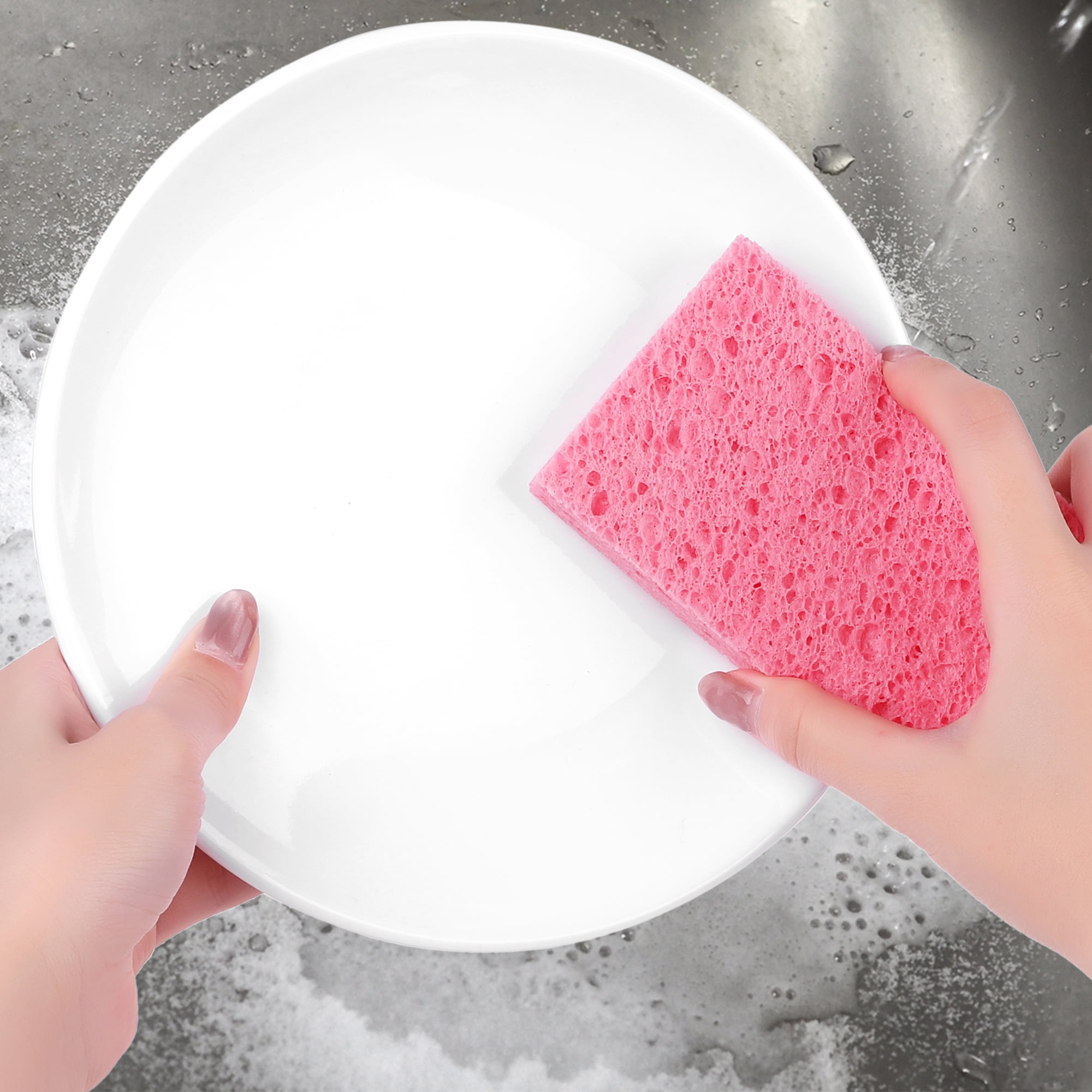 Unique Bargains 6 Pack Non-Scratch Sponges Kitchen Cleaning Sponges Pink 4.3"x2.8"x0.8"