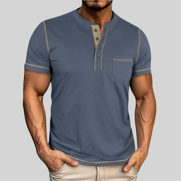 Tops para hombre, blusas y camisas de manga corta con cuello redondo para hombre, blusas casuales de moda para hombre, blusas de manga corta con cuello redondo de color liso, blusa de poliéster para h