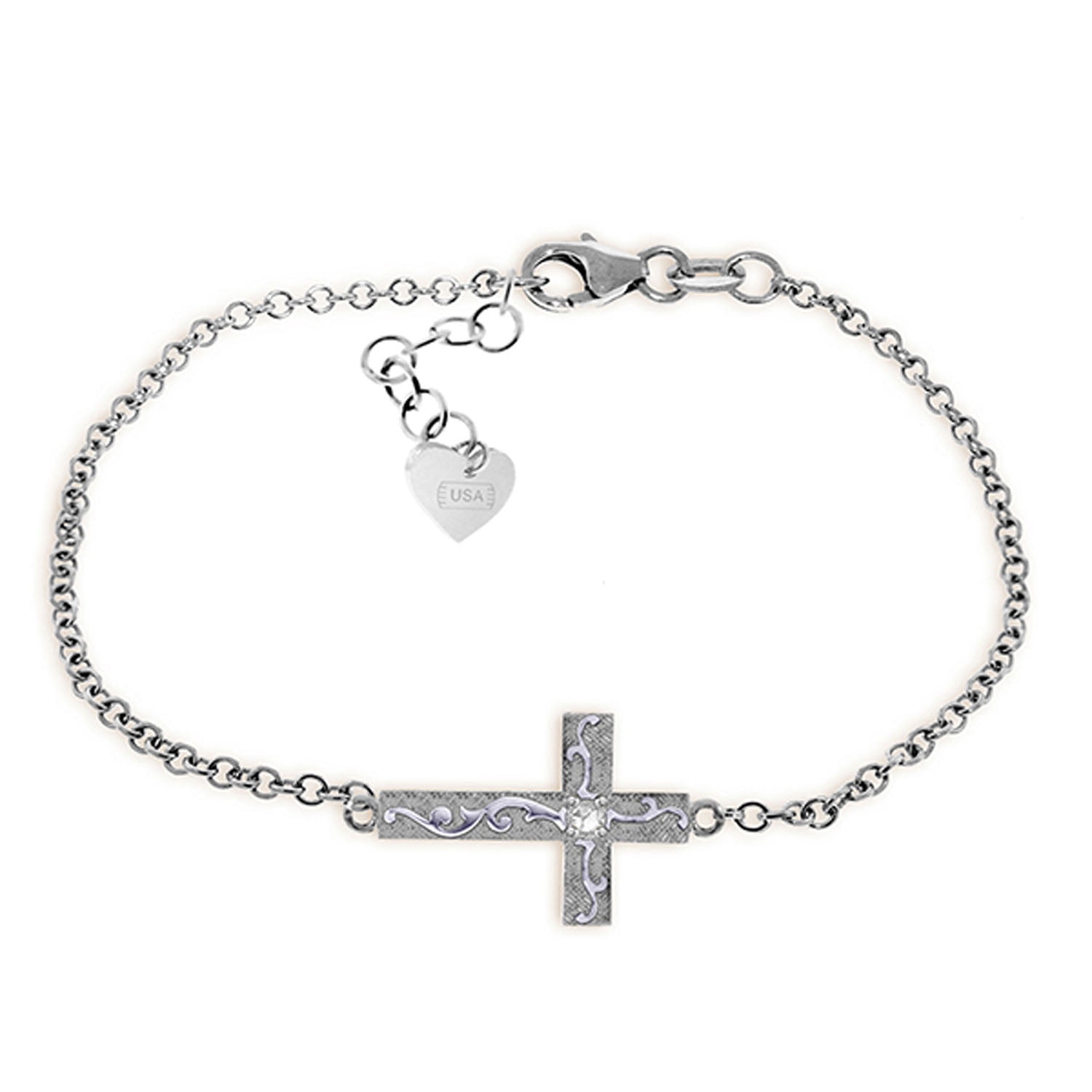 Galaxy Gold 14K Solid Gold 0.05 Carat Natural Diamond Cross Bracelet for Women - White Gold Fine Jewelry