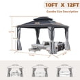 thumbnail image 6 of MEWANG 10x12ft Gazebo Double Roof Canopy with Netting and Curtains, Outdoor Gazebo 2-Tier Hardtop Galvanized Iron Aluminum Frame Garden Tent for Patio, Backyard, Deck and Lawns, 6 of 8