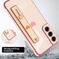 thumbnail image 2 of Designed for Samsung Galaxy S22 Case with Strap Luxury Love Heart Plating Gold Bumper Phone Cover Wristband Kickstand Full Body Protective Slim Case for Women - Pink, 2 of 10