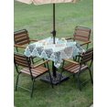 thumbnail image 4 of Outdoor Tablecloth with Umbrella Hole for Patio/Picnic/Party/Camping, Teal Boho Flowers Waterproof Table Cloth Square Cover Washable, Modern Luxurious Ombre Geometric Floral (60"x 60"), 4 of 8
