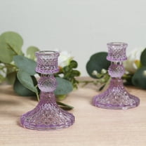 Efavormart 6 Pack Glass Taper Candlestick Holders with Diamond Pattern, Reversible Crystal Pillar Votive Candle Stands, Lavender Lilac - 4"