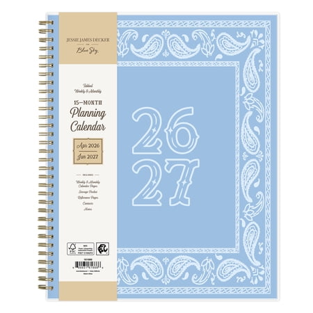 Jessie James Decker for Blue Sky Monthly Weekly Planner, 8.5" x 11", Hanky Blue 15-Month (April 2026 - June 2027)
