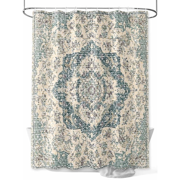Fsddascl Beige Green Boho Shower Curtain Set - Extra Long 72" x 96" Washable Bathtub Curtain with 12 Hooks, Medieval Vintage Ethnic Floral Abstract Waterproof Fabric Shower Curtains for Bathroom