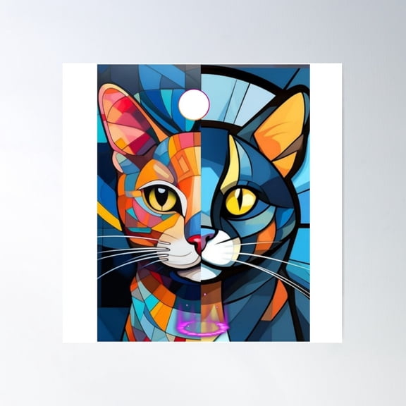 Abstract Cat Poster Wall Art, Modern Wall Decor For Living Room Bedroom, 17x17 UNFRAMED