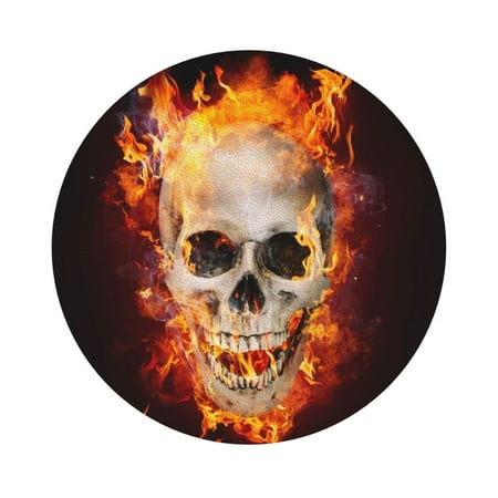

Matuu Satanic Skull In Flames In The Darkness for Cup Coasters Set of 6 Leather Coasters Desk Coasters for Office Measures 4” x 4” Round Shape