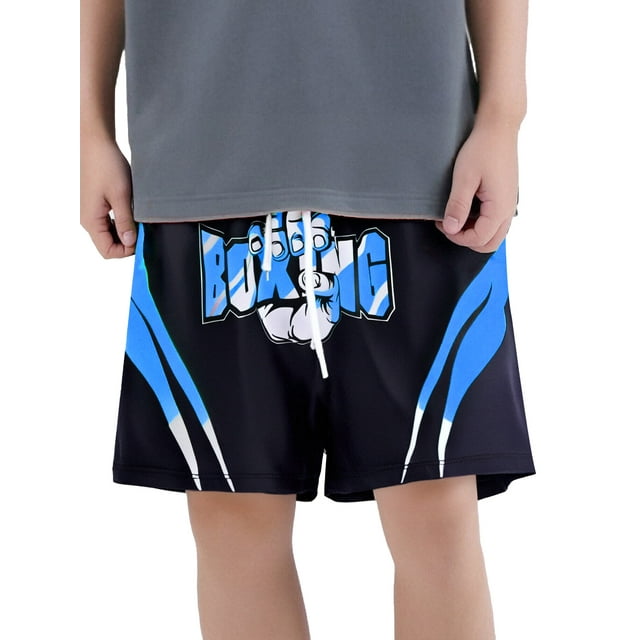 Moggemol Kids Boys Color Block Letter Printed Boxer Shorts Drawstring Elastic Waistband Boxer Trunk Light Blue 16