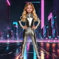 thumbnail image 5 of HXWCHs Court Style Glossy Leather Unisex Jumpsuit Elegant Full Bodysuit for Carnival Party Stage Performance Attire 7-8 Years Grey, 5 of 5