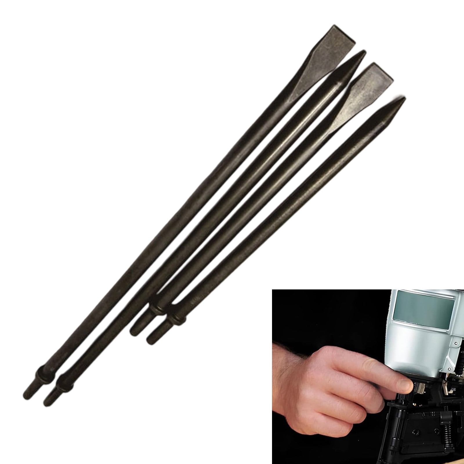 4Pcs Pneumatic Air Hammer Bit Solid Hard Steel Air Chisels Bit Pneumatic Impacts Head Set for Rusts Removal