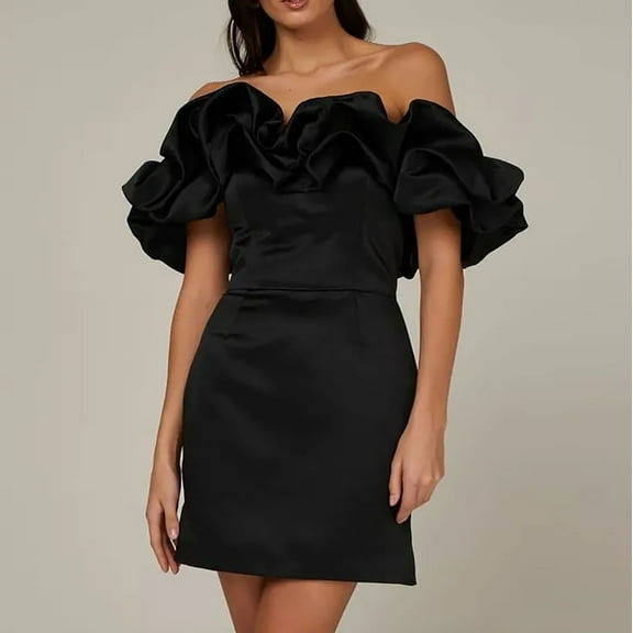 Tbopshirt Wedding Guest Dresses for Women Solid Color Bra Off Shoulder Slim Fit Wrap Hip Dress