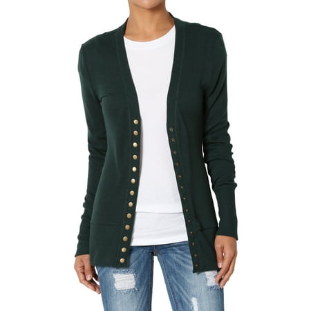 - TheMogan Women's PLUS Basic Snap Button V-Neck Long Sleeve Knit Cardigan