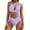 002 Purple, variant on Hvot&aat Women High Waisted Bikini Sets Deep V-Neck Halter Ruched Bathing Suits Solid Color Swimsuits