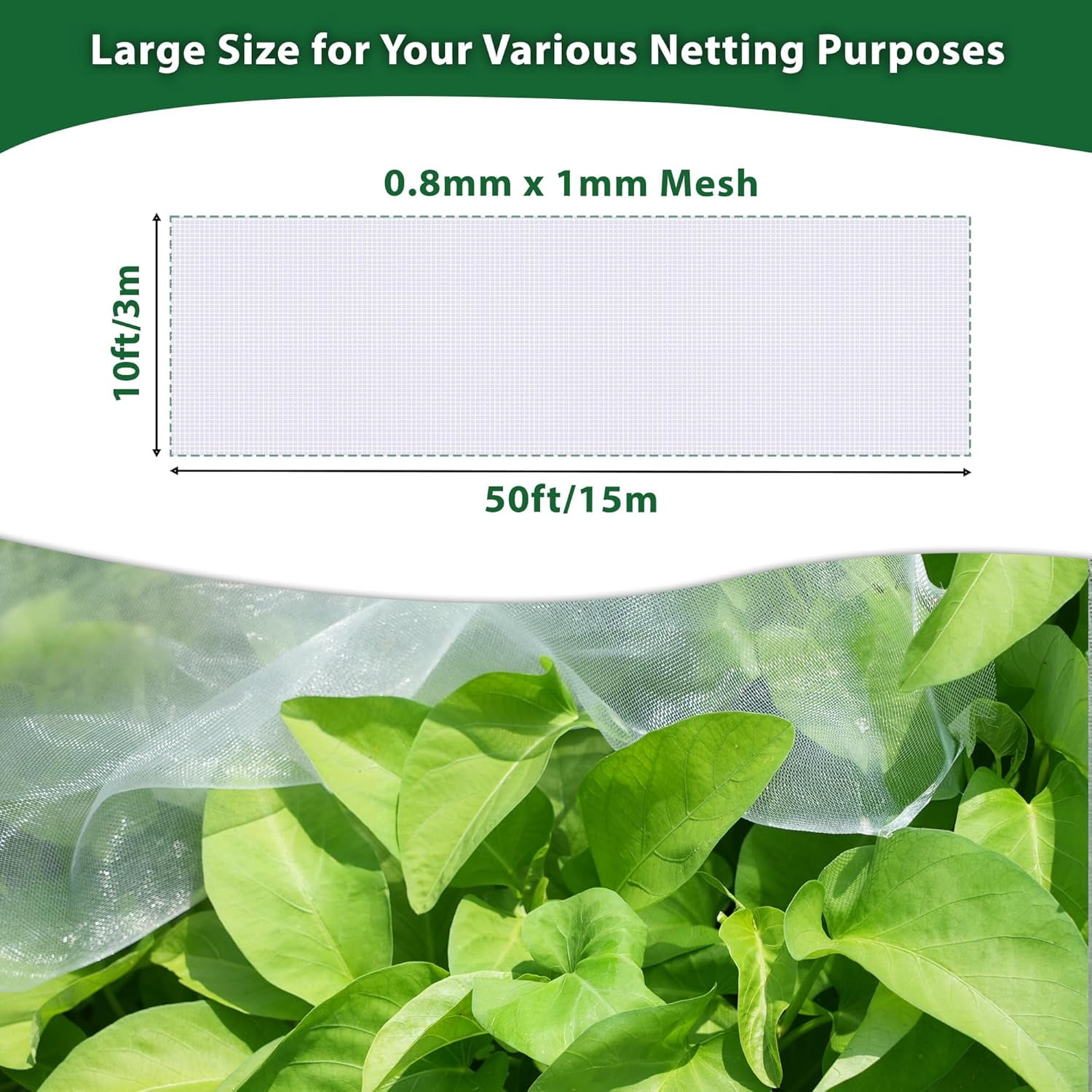 Garden Netting Mesh, Garden Netting Pest Barrier 10x50FT, Ultra Fine Plant Covers Net for Crops Vegetables Fruit Flower Protection, Row Covers Fabric Netting for Outdoor Patio Greenhouse Use