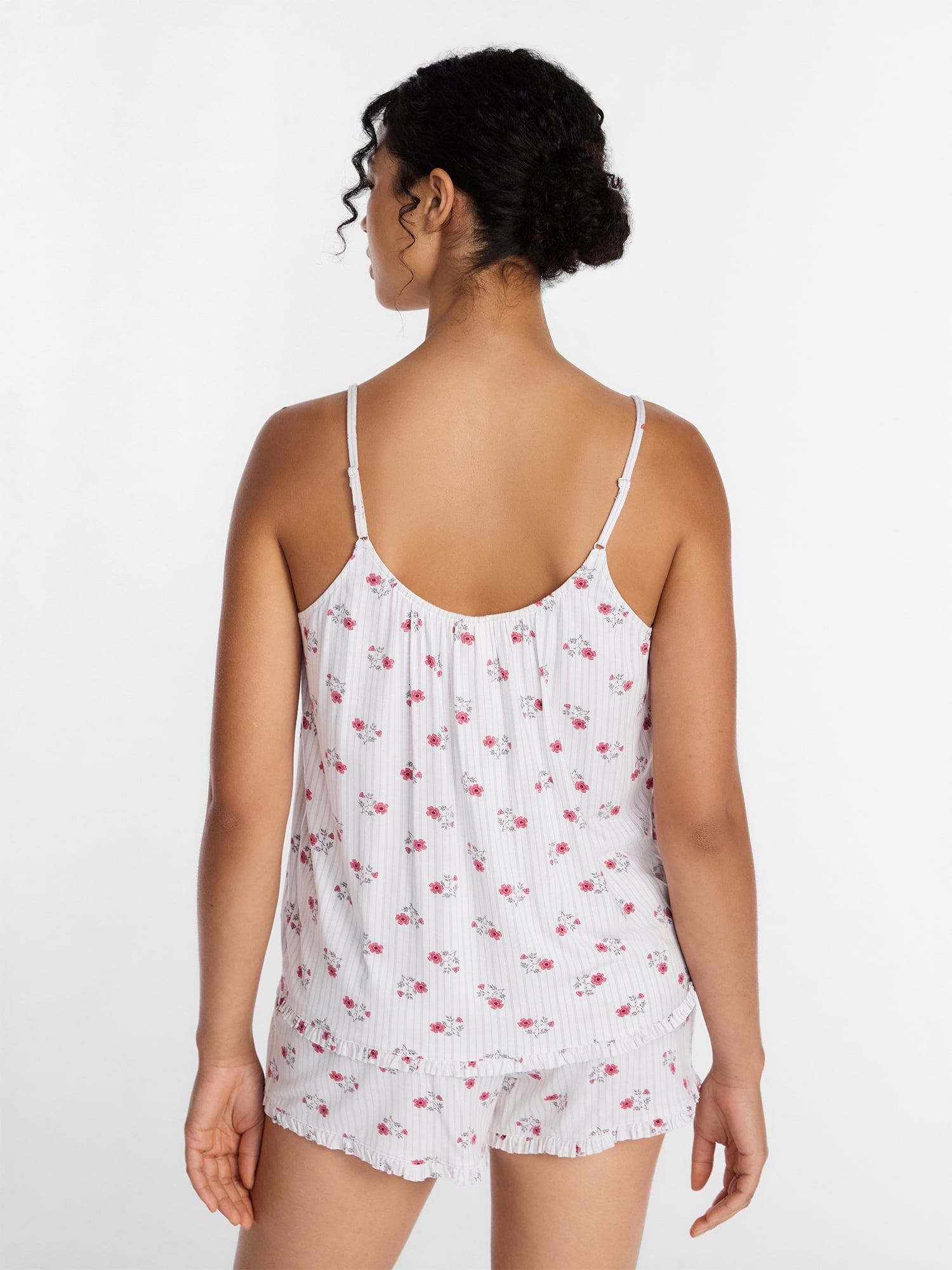Joyspun Women’s Modal-Blend Ruffle Trim Cami and Shorts Sleepwear Set, 2-Piece, Sizes XS-3X