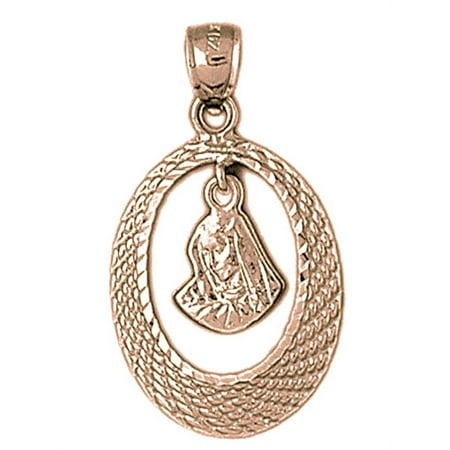 14K Rose Gold Mother Mary Pendant - 33 mm