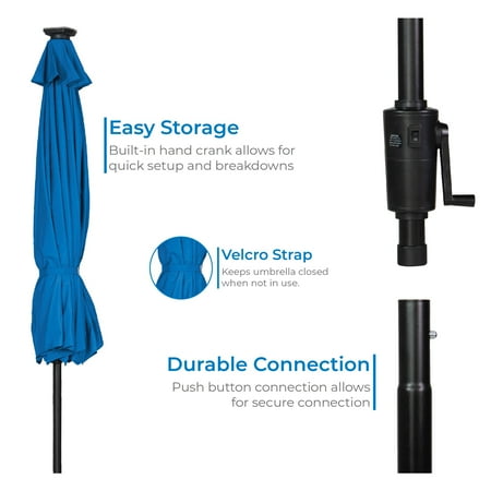Sun Ray - 9'x7' Rectangular Solar Lighted Umbrella - Royal Blue