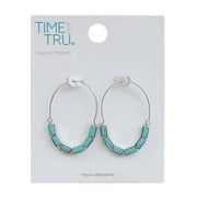 Time and Tru Women's Silver Tone Faux Turquoise Baguette Hoop Earrings