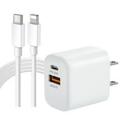 20W Fast USB Charger,Dual Port PD 3.0 Type C Wall Charger Plug  18W Quick 3.0 Charging Block With lighting PD Fast Cable