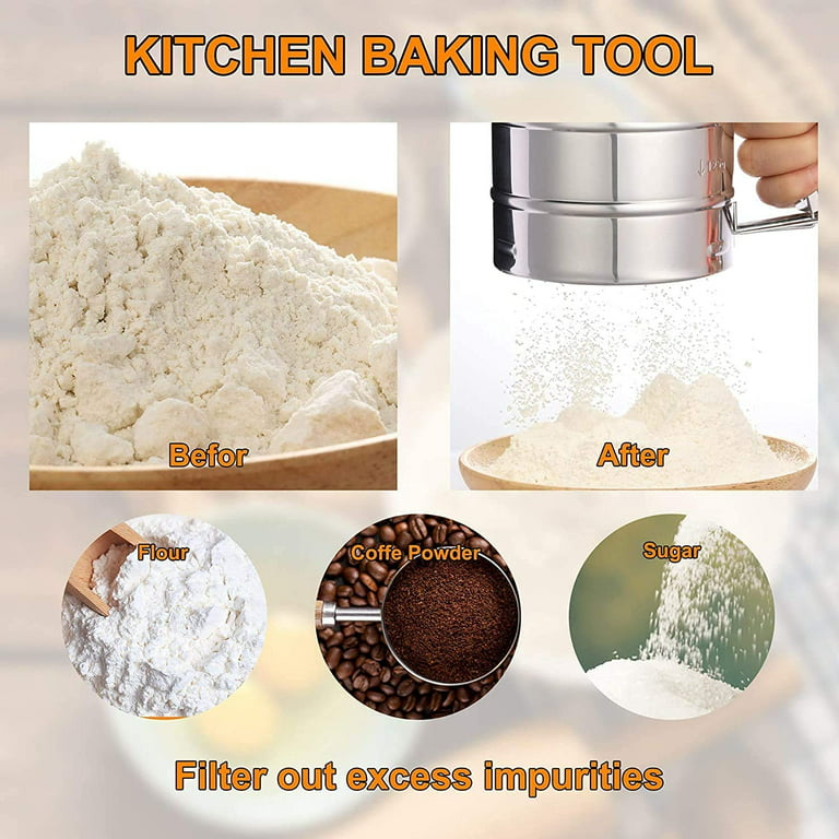 Flour Sifter One-handed Kitchen Manual Powdered Sugar Shaker Baking Cup Tool  Cake, Rice, Cereal, Beans, Powdered Sugar Sifter Tapioca Flour Coconut Fl