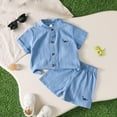 thumbnail image 2 of Gubotare Clothes for Baby Boy Boy's 2 Piece Outfits Color Block Print Short Sleeve Button Down Shirt and Shorts Set (Blue,Size 6-9 Months), 2 of 8