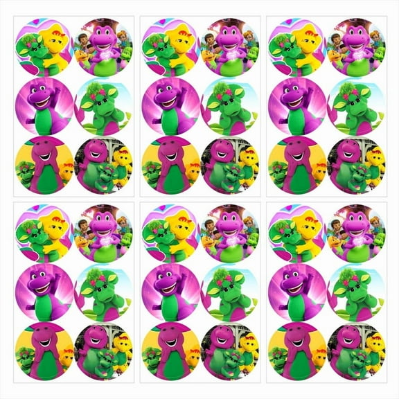 Barney and Friends Stickers Labels Birthday Party Favors Thank You Themed Round Circle Baby Shower 60pcs