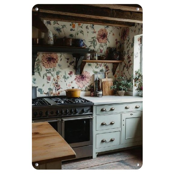 Vintage Country Kitchen Wall Art Aluminum Sign - Traditional Wooden Furniture & Retro Style Decor for Home, Vibrant Wall Aesthetics Display - Ideal for Thanksgiving, Easter, Halloween