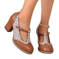 thumbnail image 2 of YOUYEDIAN Mary Jane Shoes Women High Block Heel Fashion Round Toe Casual Slip On Belt Comfy Flats Versatile Polka Dot Outdoor Dress Shoes, 2 of 5