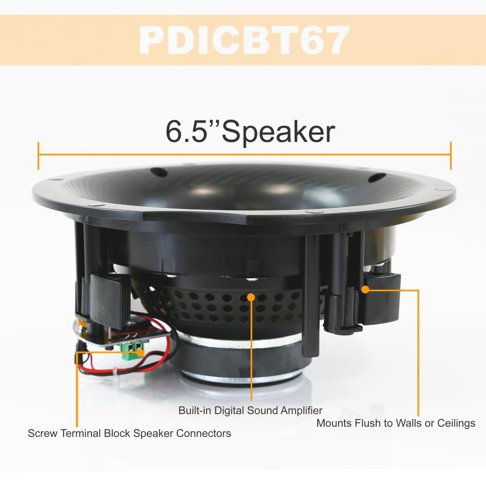 Pyle PDICBT67 - Dual 6.5’’ Bluetooth Ceiling / Wall Speaker Kit, (2) Flush Mount 2-Way Speakers, 300 Watt - image 4 of 6