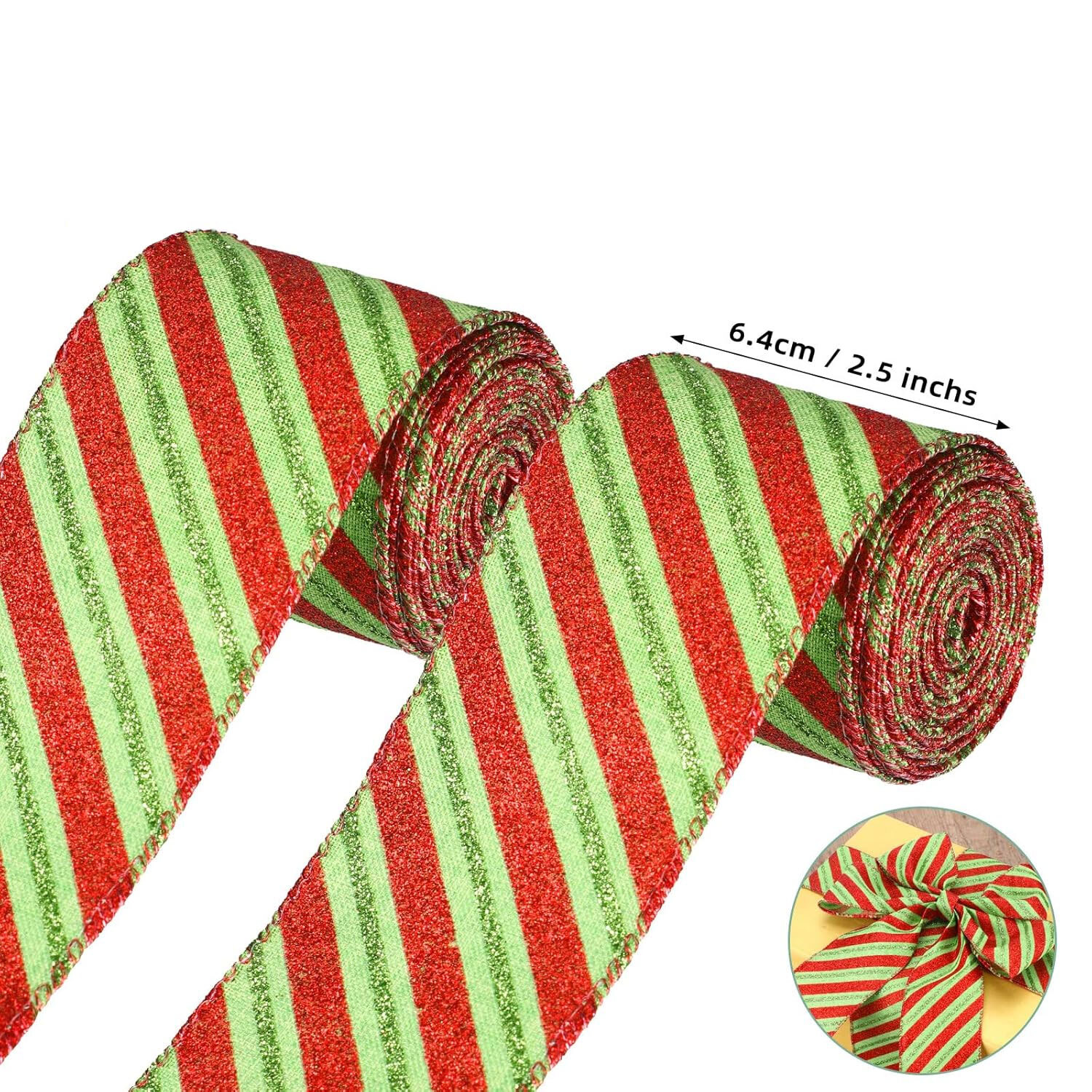 5 Roll Christmas Ribbon Wired, 2.5 Inch Red and Green Christmas Ribbon for Wreaths Bows, Tree Garland DIY Xmas Crafts Christmas Decorations
