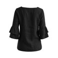 thumbnail image 4 of Tops for Women 3/4 Sleeve Square Neck Solid Color Casual Cotton Linen with Petal Sleeves Top, 4 of 8