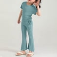 thumbnail image 6 of Babcutegg Girls’ Ice Silk Summer Casual Set – Sleeveless Solid Color Top with Flared Pants, Loose-Fit Matching Outfit Blue Size 5-6, 6 of 7